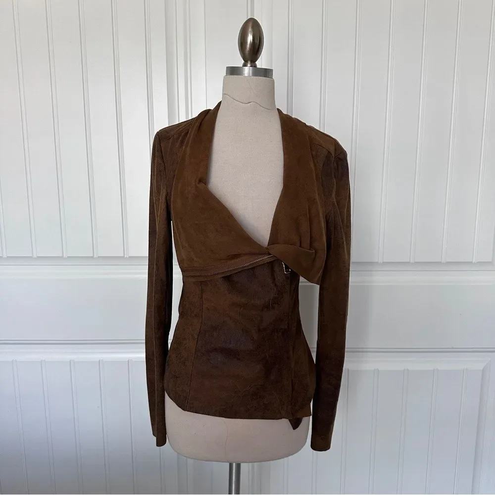BNCI Faux Suede Brown Draped Moto Jacket - Picture 3 of 8